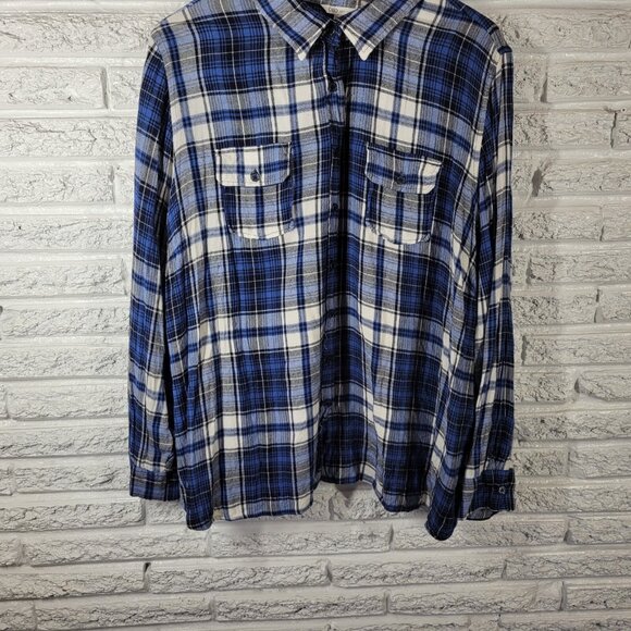 Cato Est 1946 Women Top 26W 28W Plus Long Sleeve Blue Plaid Pockets PLA68E - Picture 4 of 8